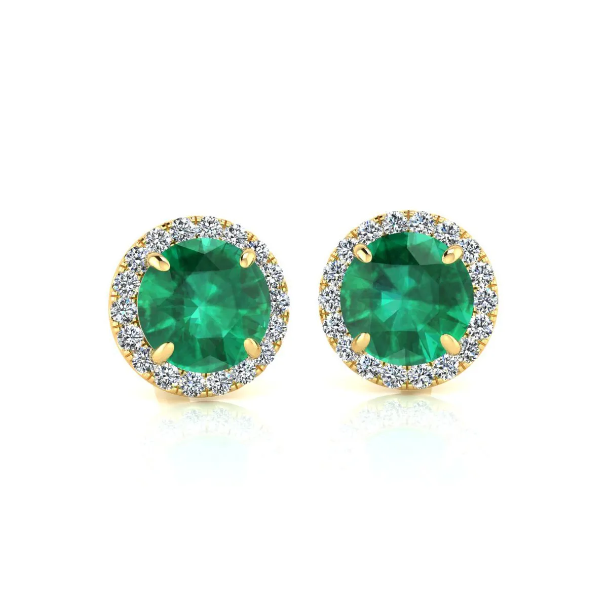 1 Carat Emerald Diamond Earrings with Halo in 14k Yellow Gold