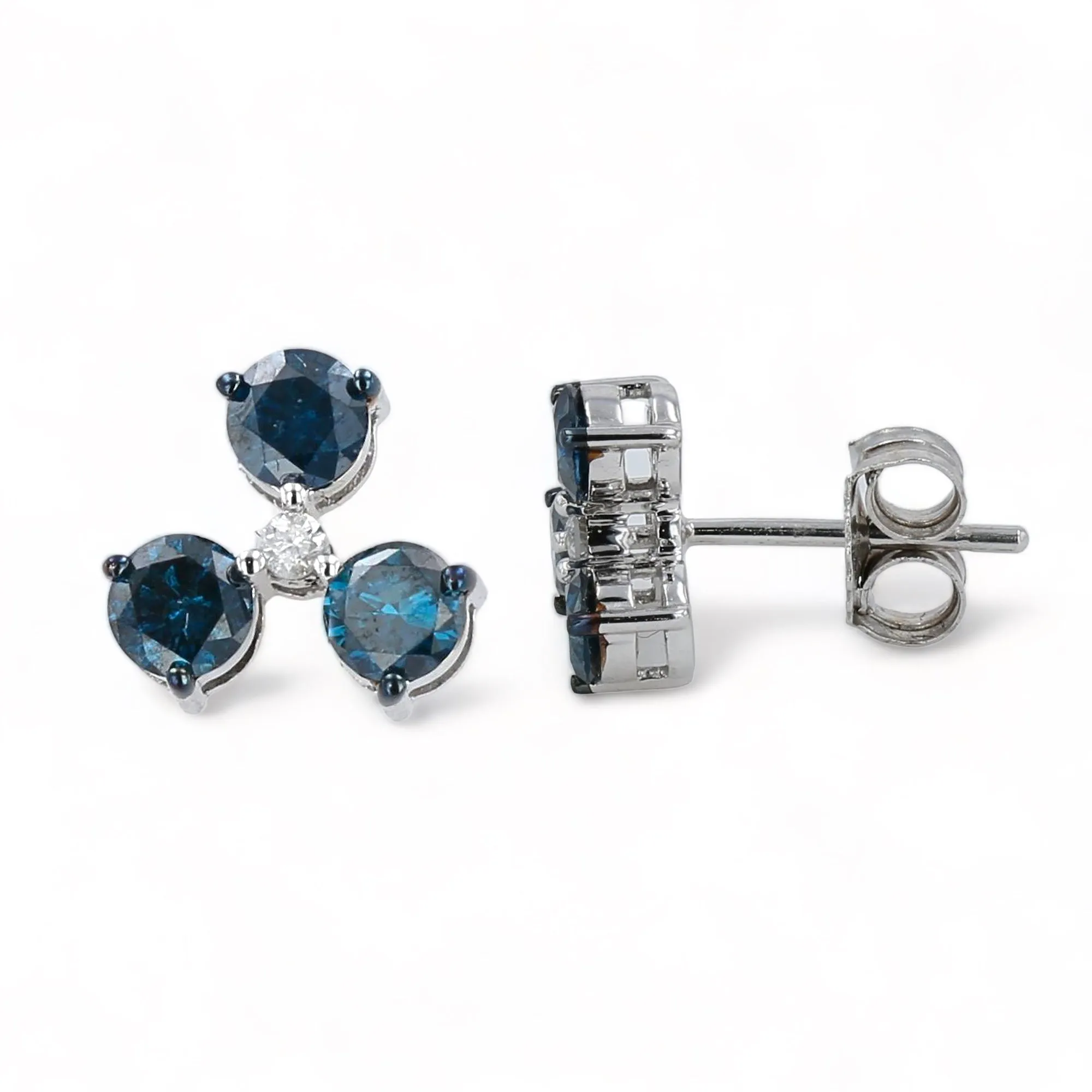 10K White Gold blue diamond 0.85Ct propel studs earrings