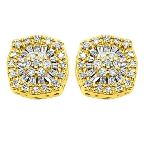 10K Yellow Gold Baguette Circle Cushion Diamond Earrings .38cttw