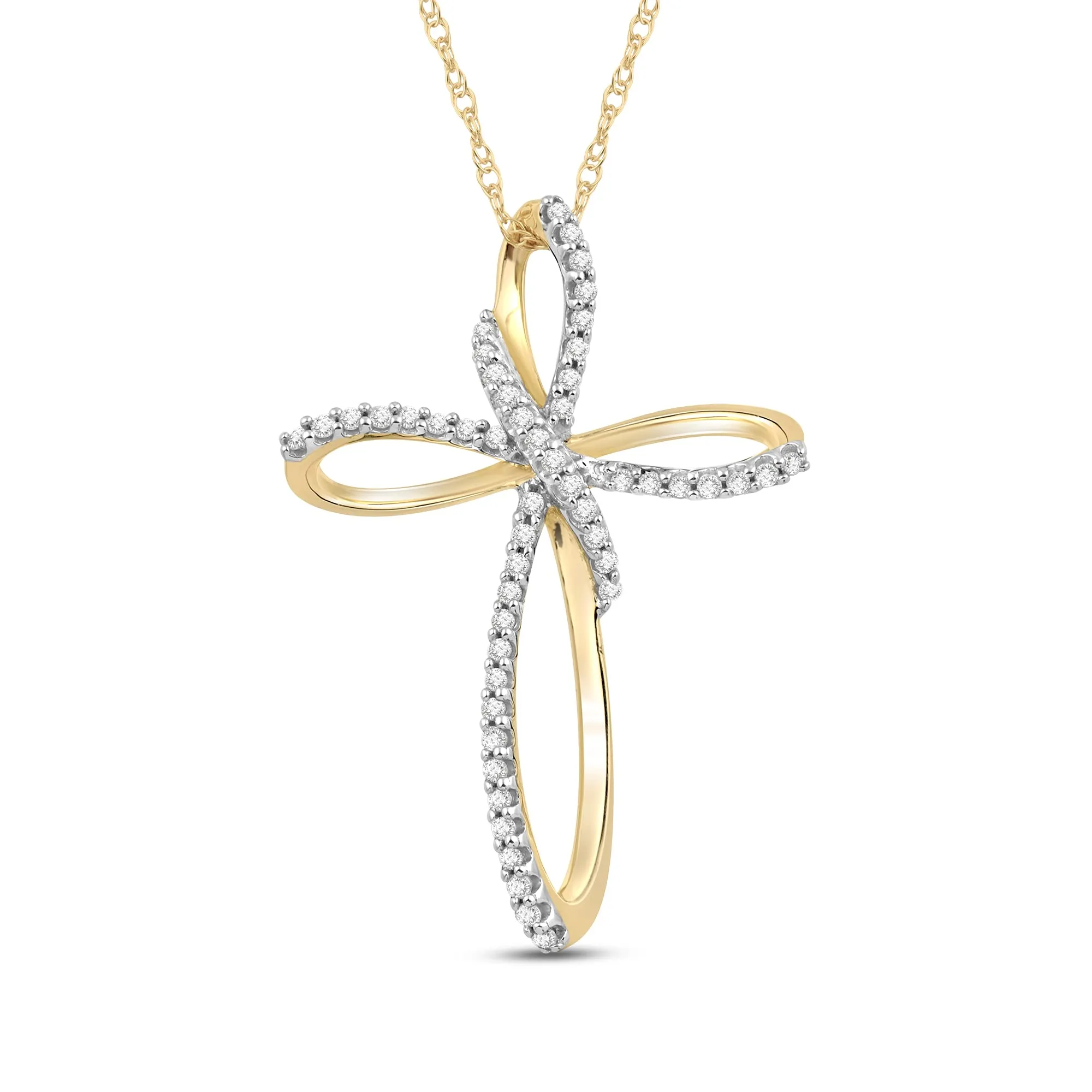 10K Yellow Gold Cross Pendant Necklace with 1/5 CTTW Natural White Diamonds from Jewelili