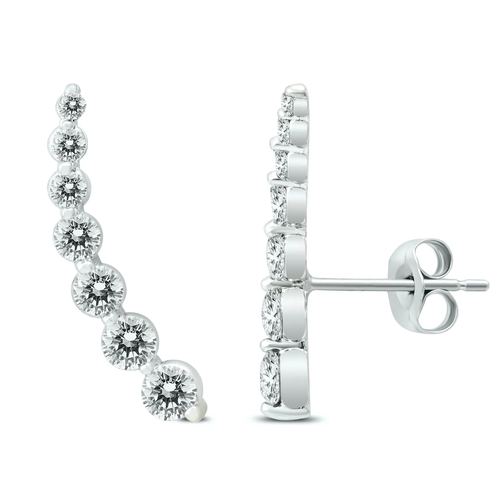 1.25 Carat Diamond Climber Earrings 14K White Gold