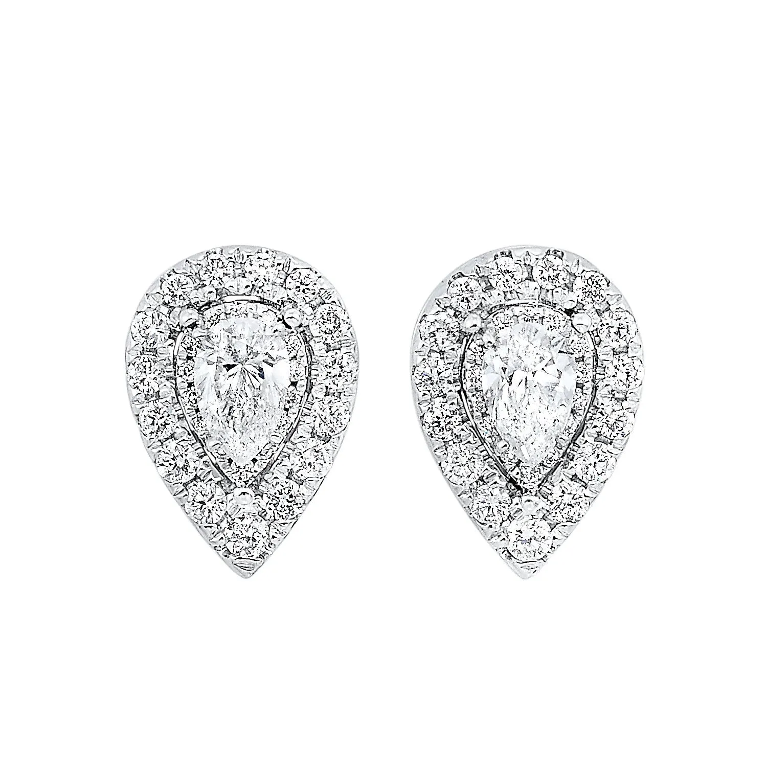 14 Karat Pear Shaped Diamond Earrings Surrounded by a Beautiful Halo