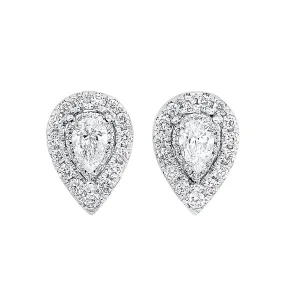 14 Karat Pear Shaped Diamond Earrings Surrounded by a Beautiful Halo