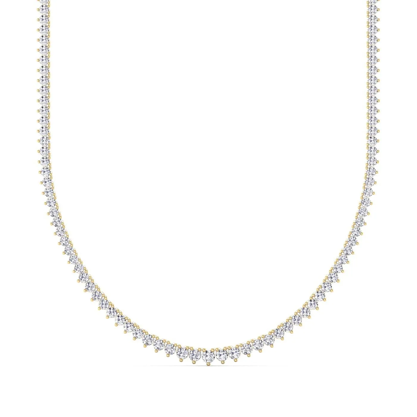 14K 18K Gold Diamond Tennis Necklace, Graduated 3-Prong Setting, Lab Grown Diamonds, 20 cts