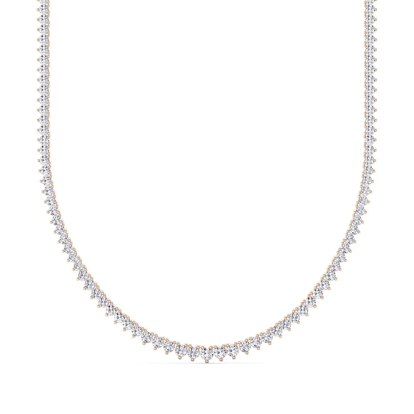 14K 18K Gold Diamond Tennis Necklace, Graduated 3-Prong Setting, Lab Grown Diamonds, 20 cts