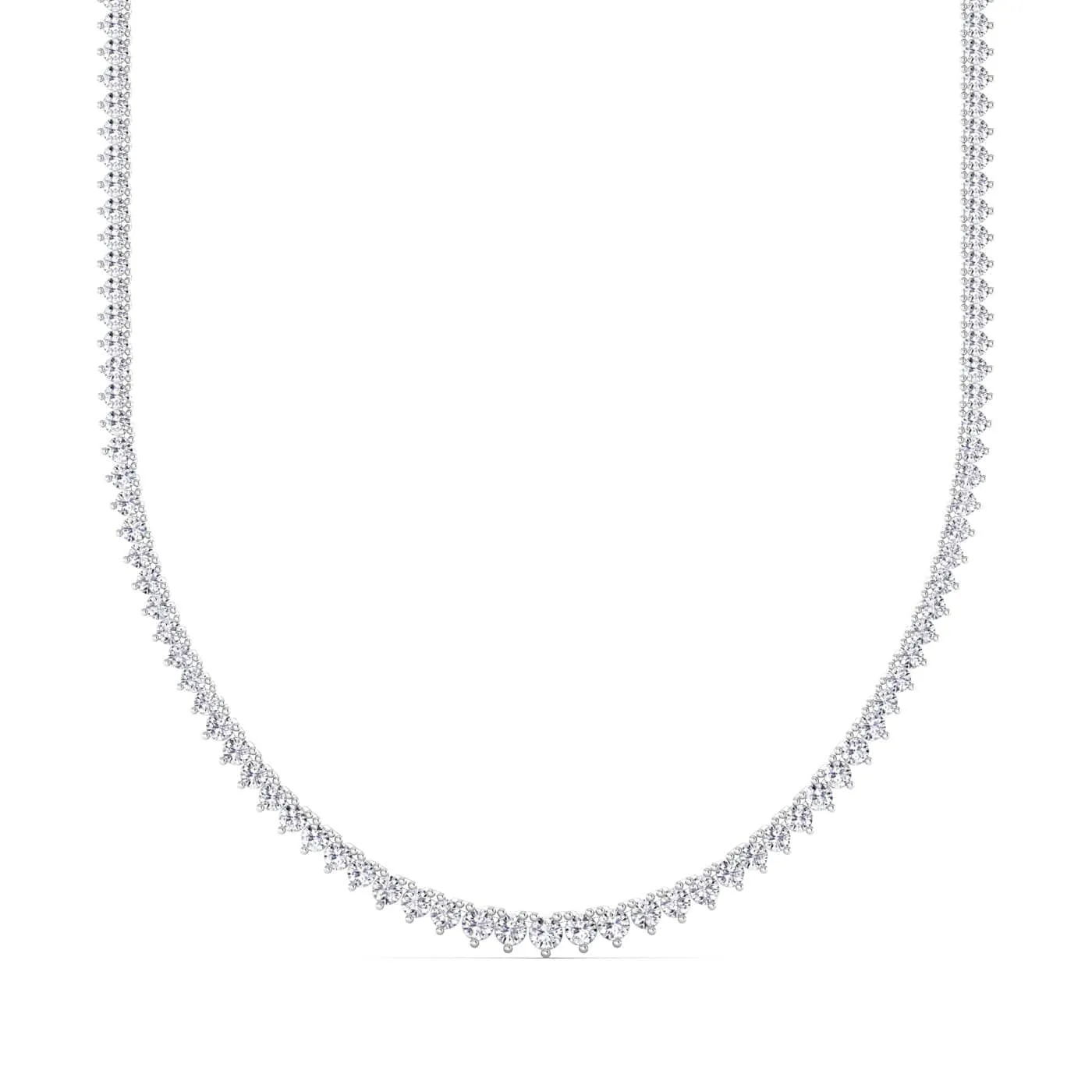 14K 18K Gold Diamond Tennis Necklace, Graduated 3-Prong Setting, Lab Grown Diamonds, 20 cts