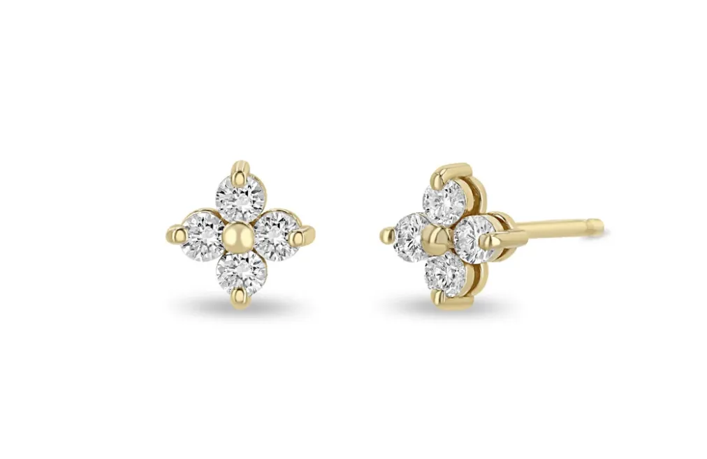 14K diamond quad prong studs