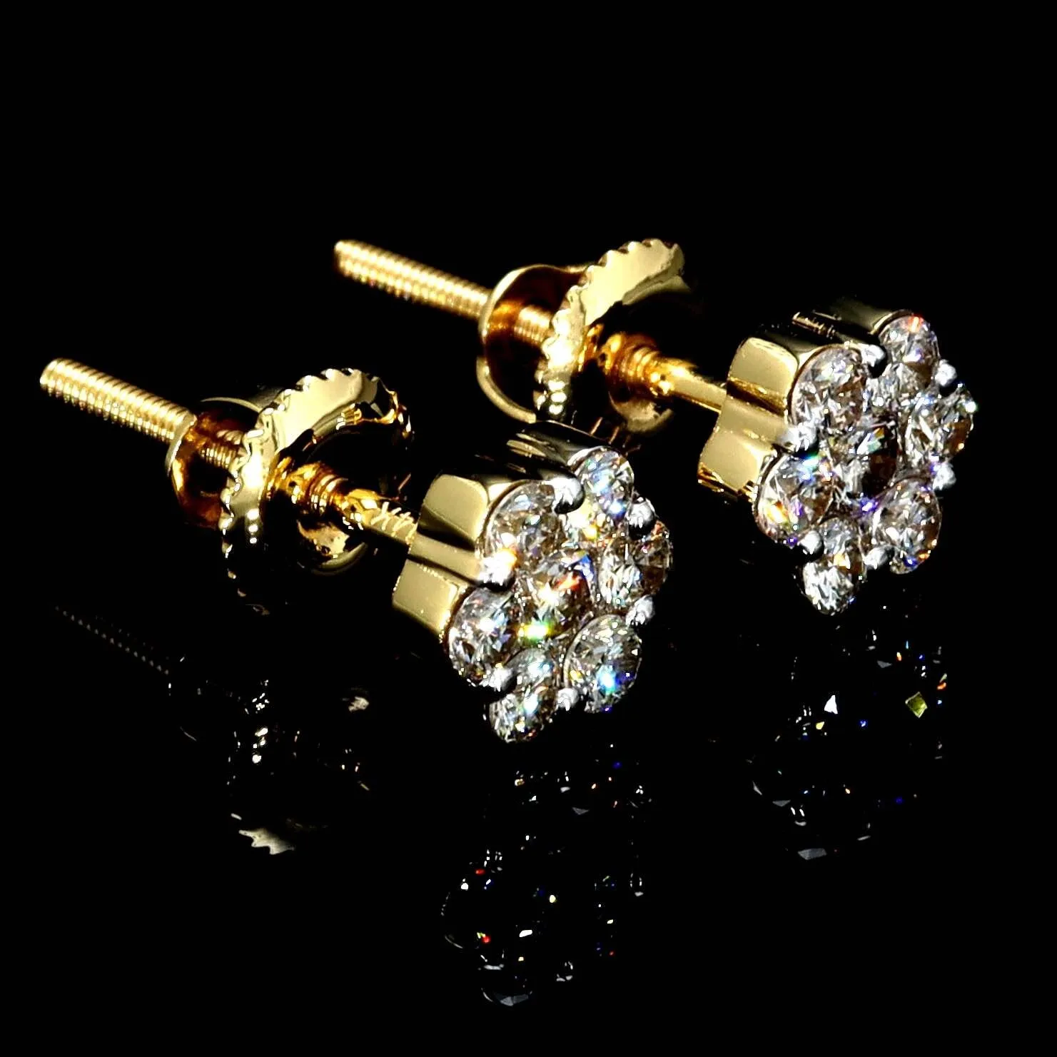 14K Gold Cluster Diamond Flower Earrings