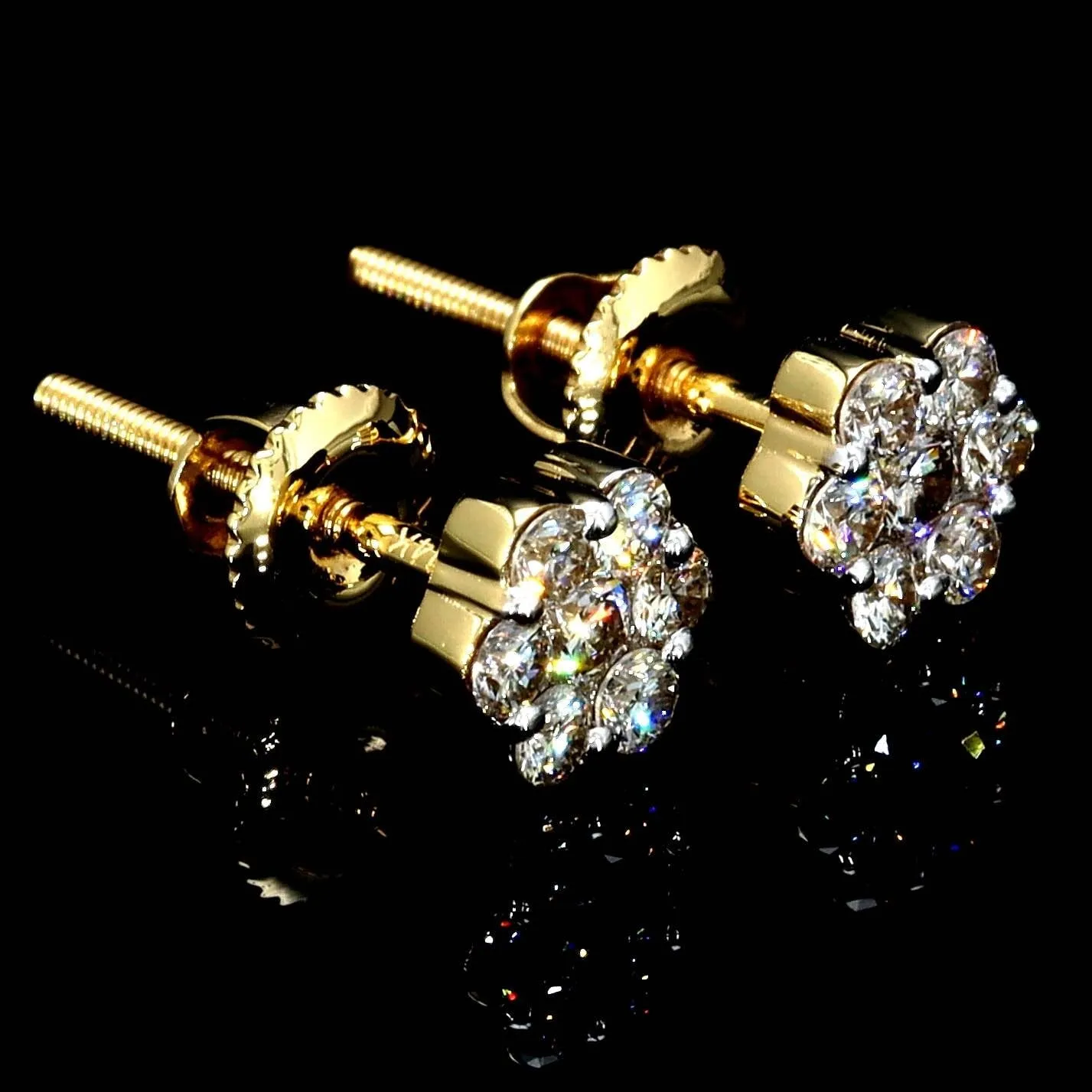 14K Gold Cluster Diamond Flower Earrings