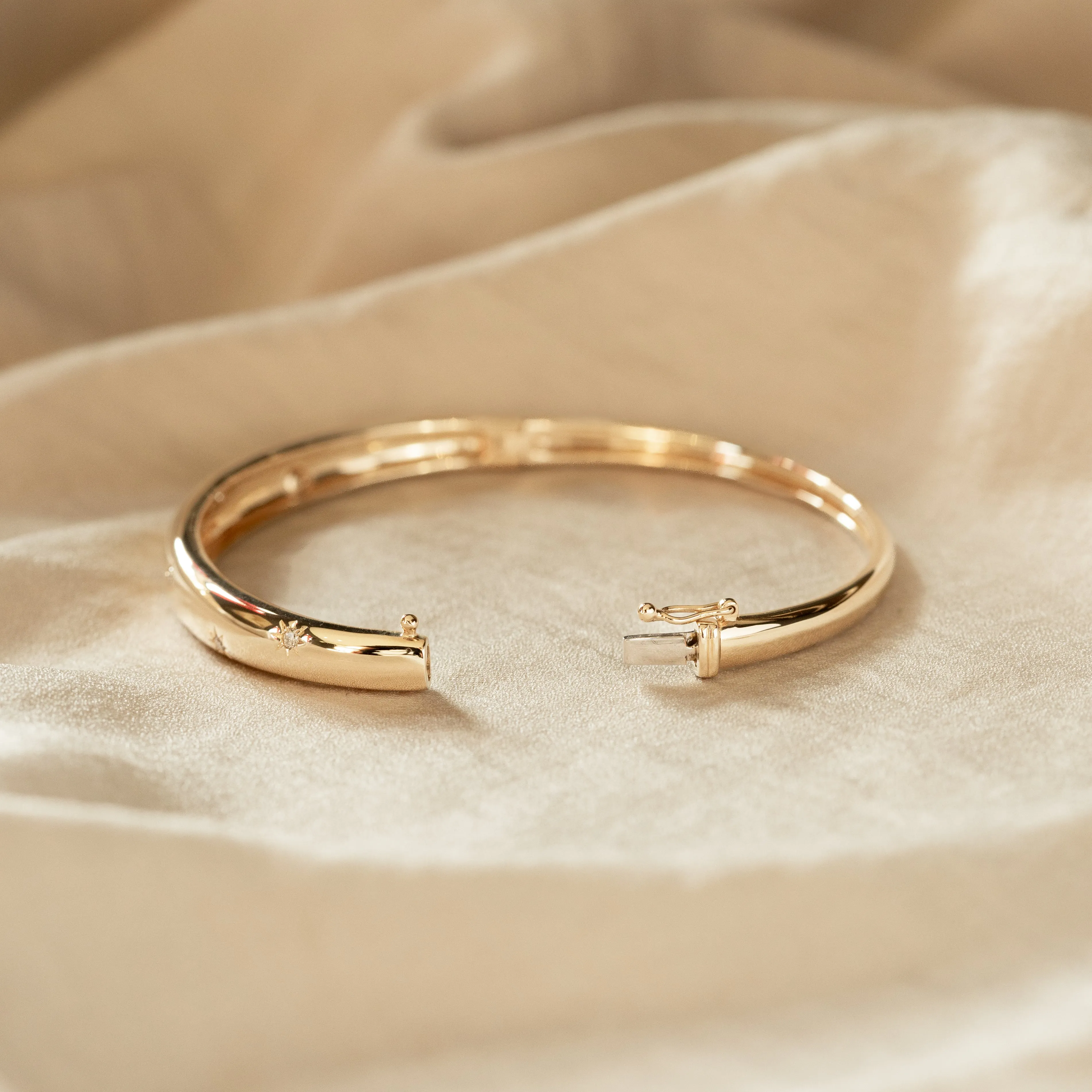 14K Gold Diamond Bangle - Yellow Starry Design