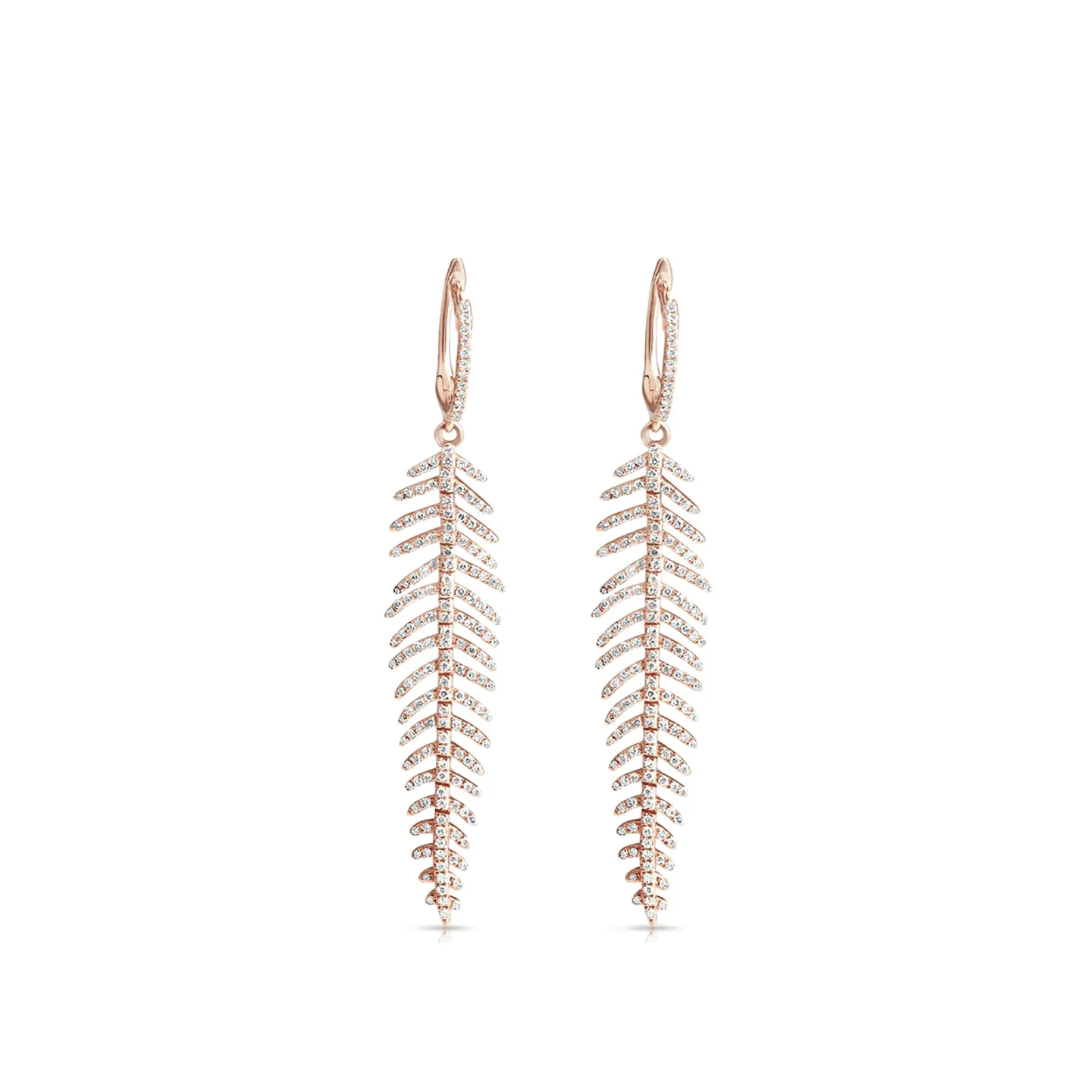 14K Gold Diamond Feather Earrings