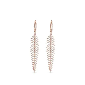 14K Gold Diamond Feather Earrings