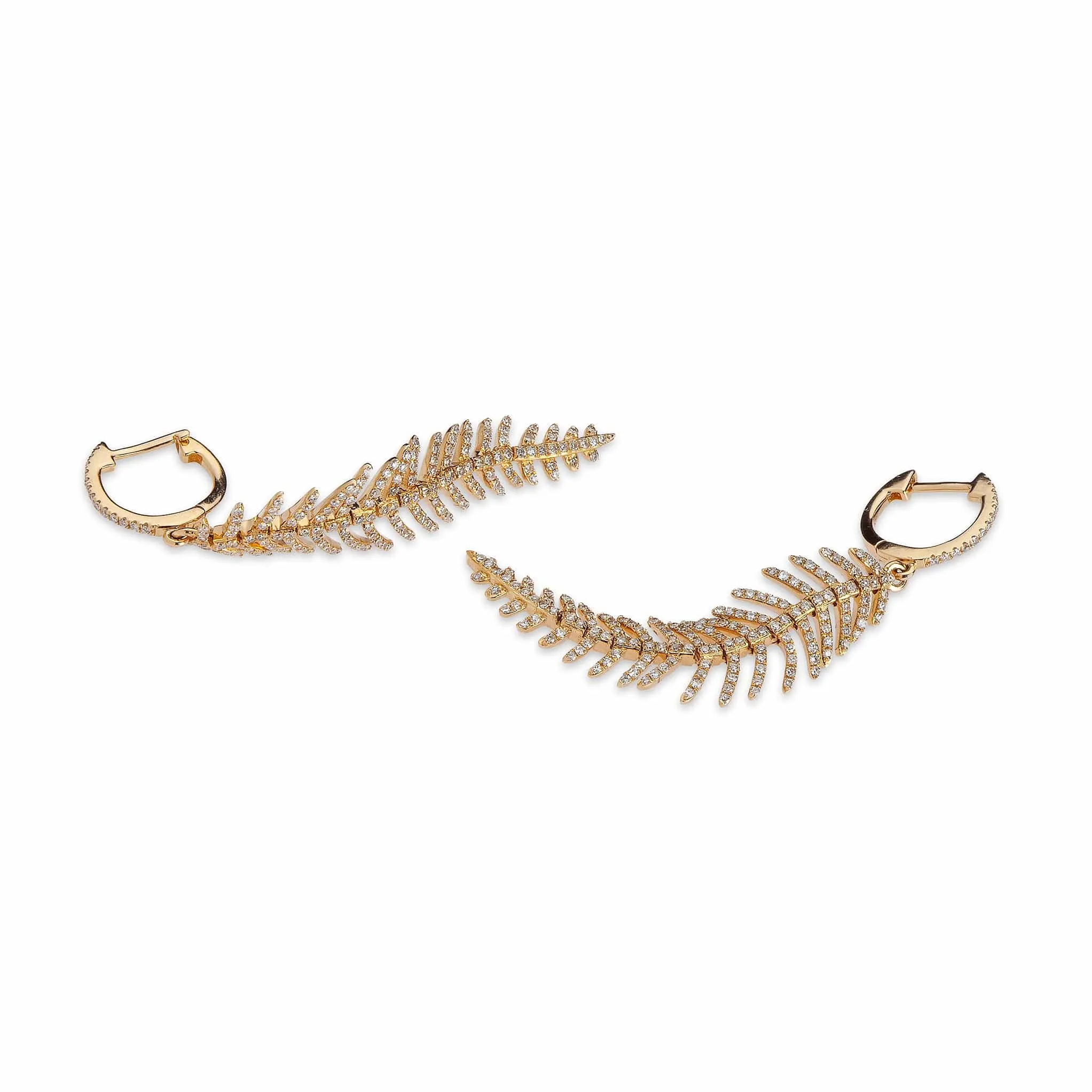 14K Gold Diamond Feather Earrings