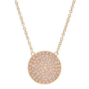 14K gold diamond pendant necklace, large disc design