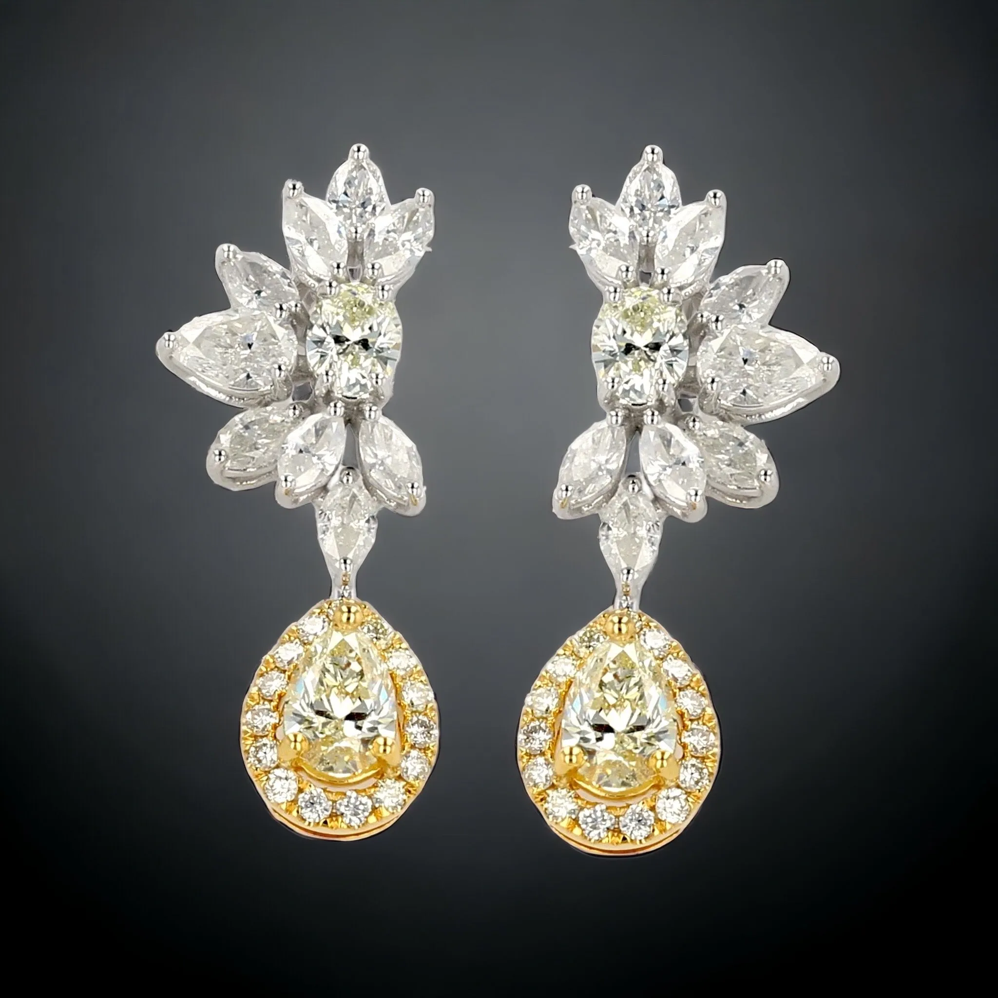 14k gold drop diamond earrings - white - tear-shaped