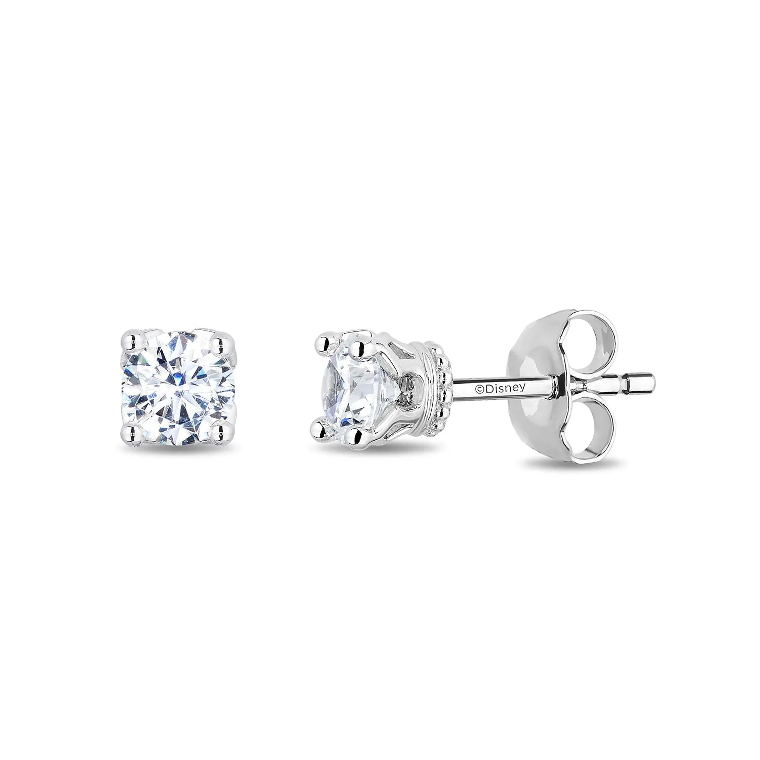 14K White Gold 1/2cttw Diamond Princess Solitaire Earrings - Enchanted Disney Fine Jewelry