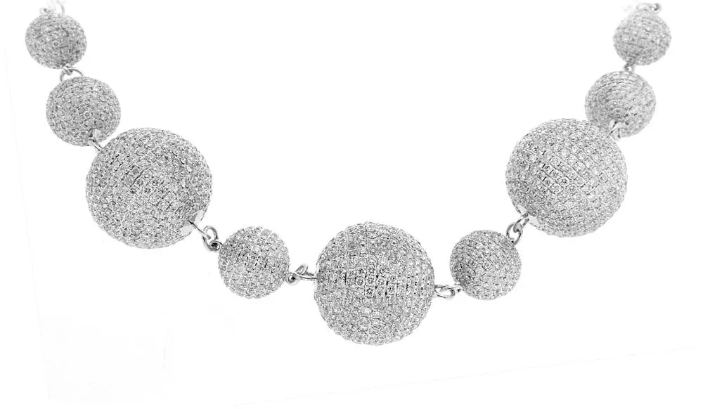 14K White Gold Necklace with White Diamond Balls 27.00CT - Shop Now