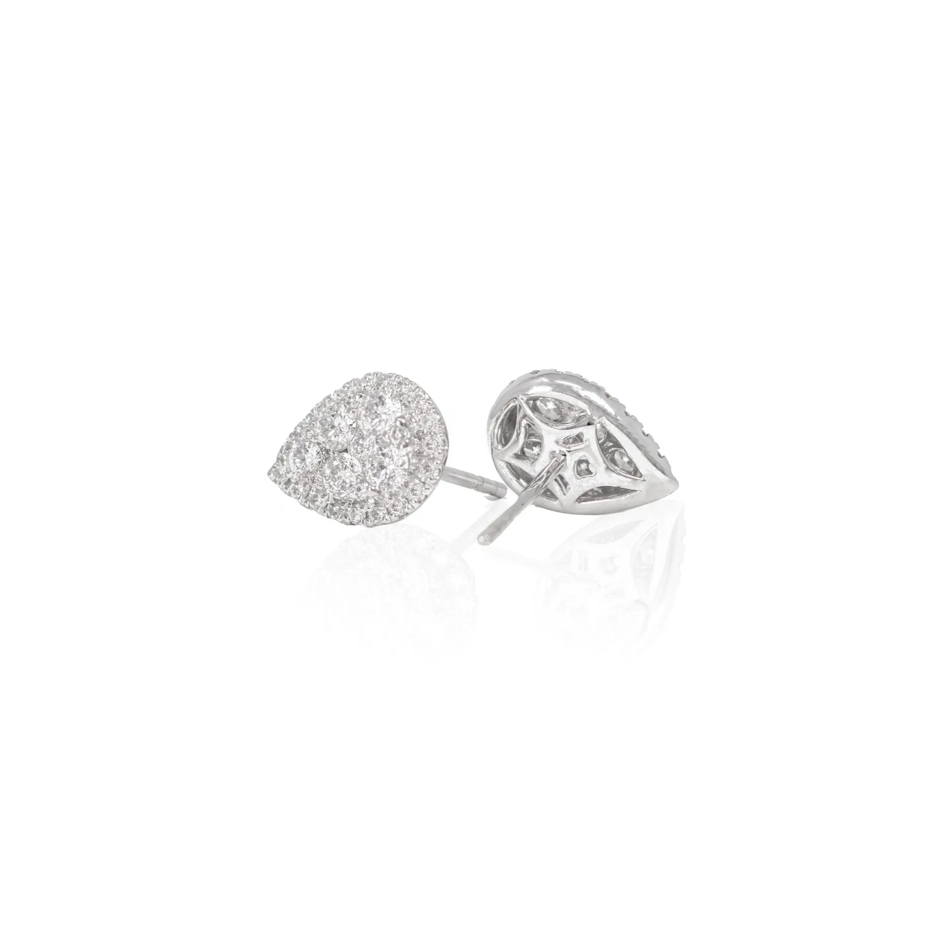 14K White Gold Tear Drop Diamond Stud Earrings