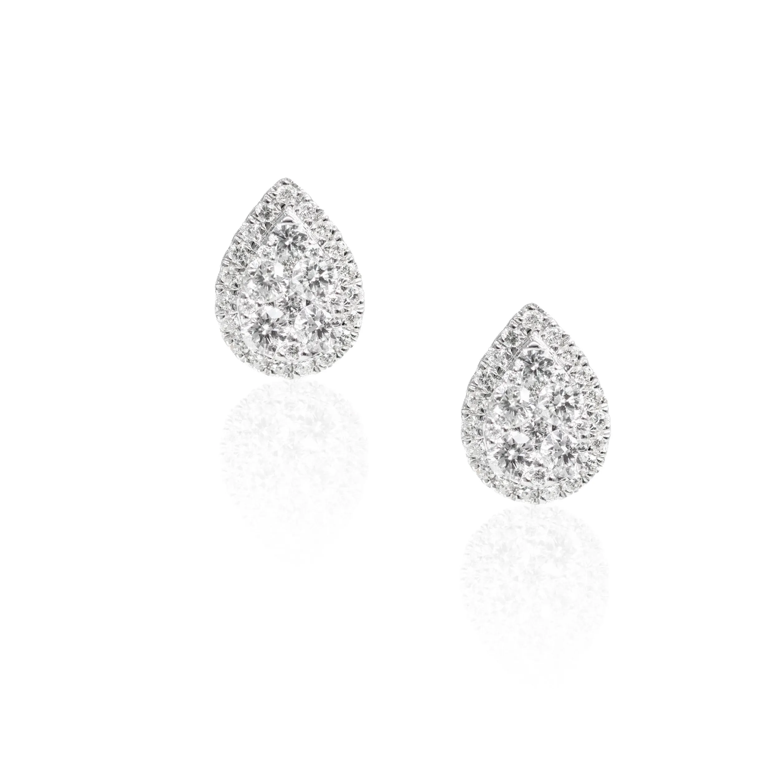 14K White Gold Tear Drop Diamond Stud Earrings