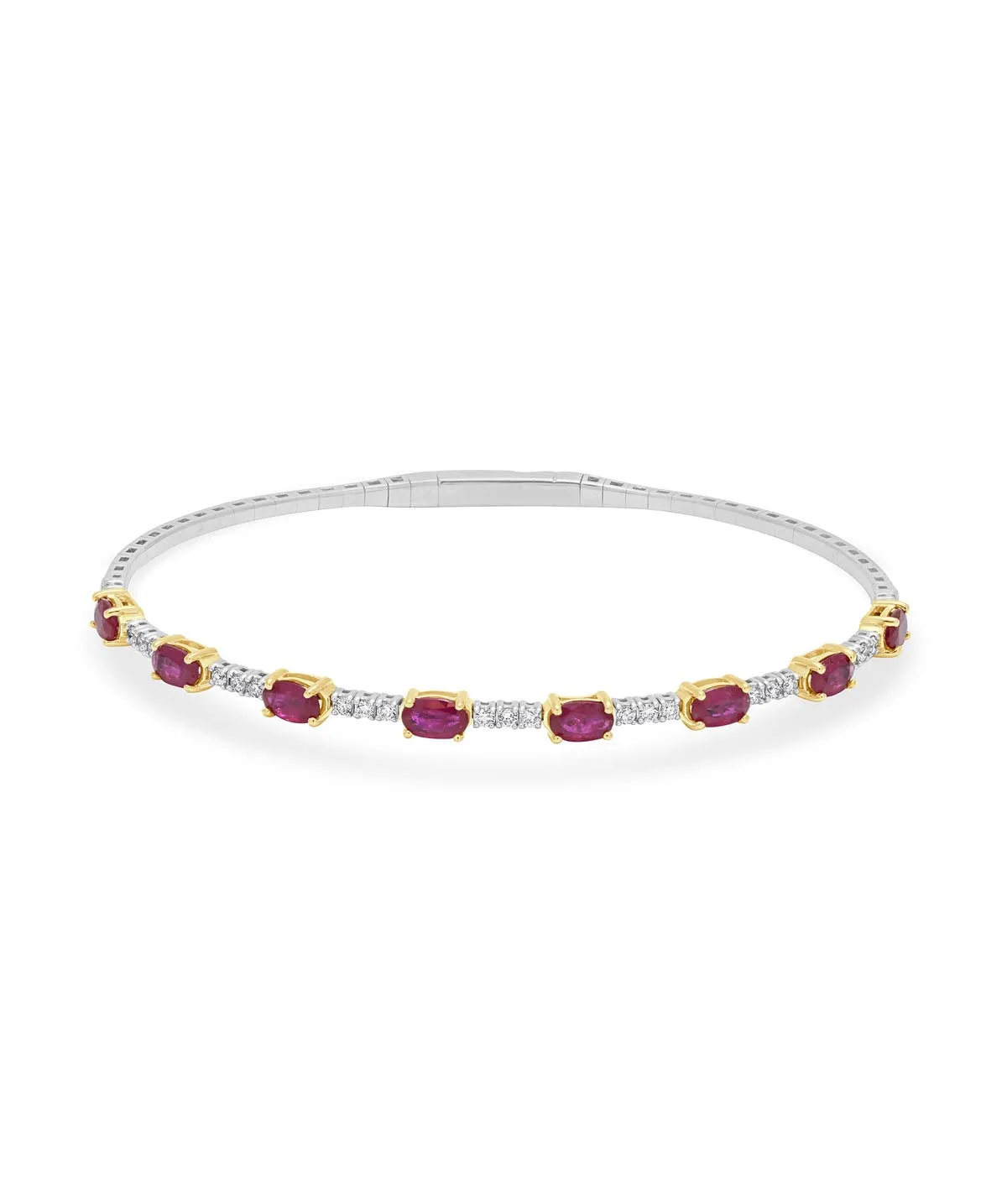 14K White Yellow Gold Ruby Diamond Flexible Bangle Bracelet