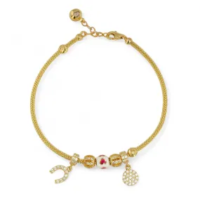 14K Yellow Gold Braided Charms Bracelet