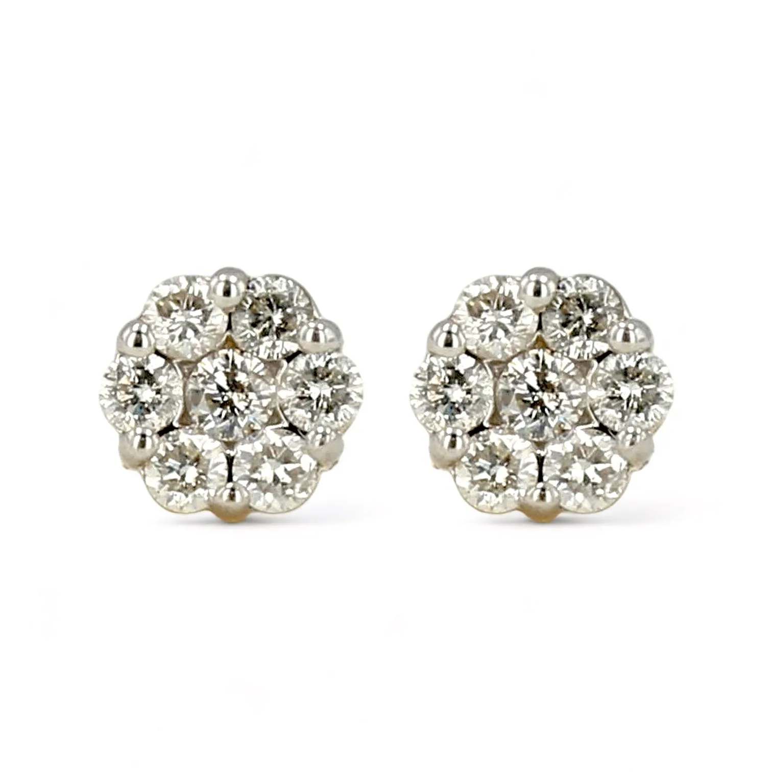 14K Yellow gold cluster 1CT diamond studs earrings screw back