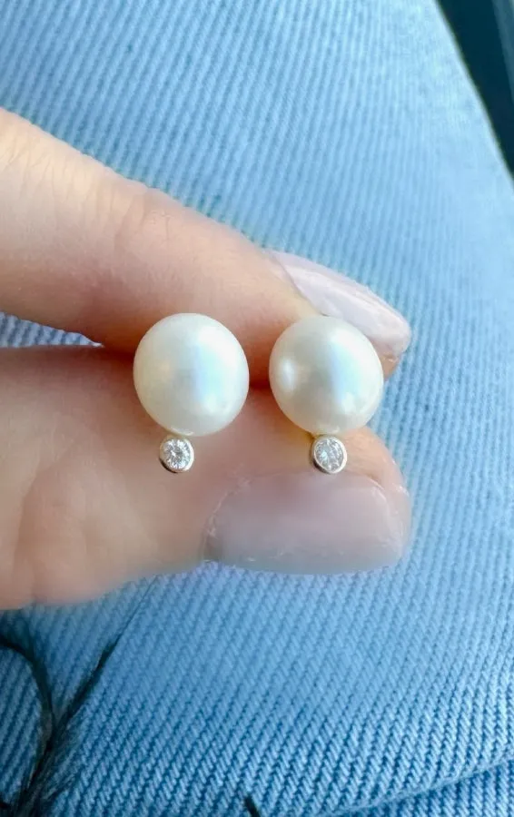 14K Yellow Gold Pearl Diamond Studs - Shop Now!