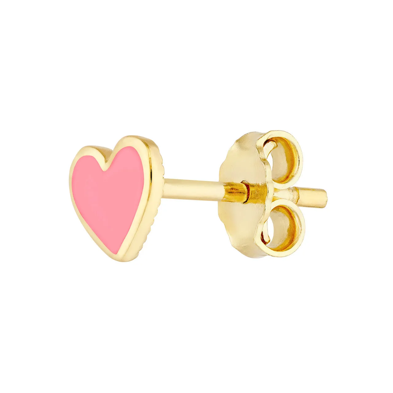 14K Yellow Gold Pink Enamel Heart Baby Stud Earrings