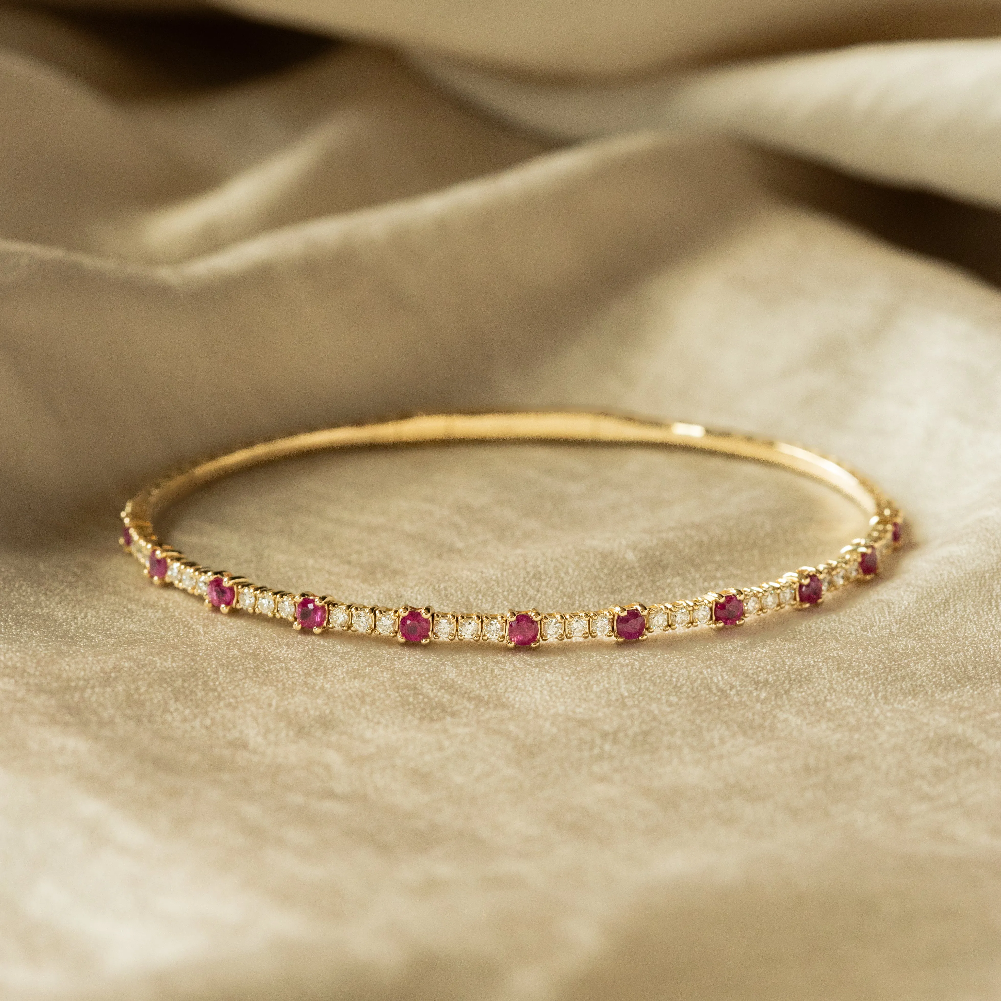 14K Yellow Gold Ruby Diamond Bangle