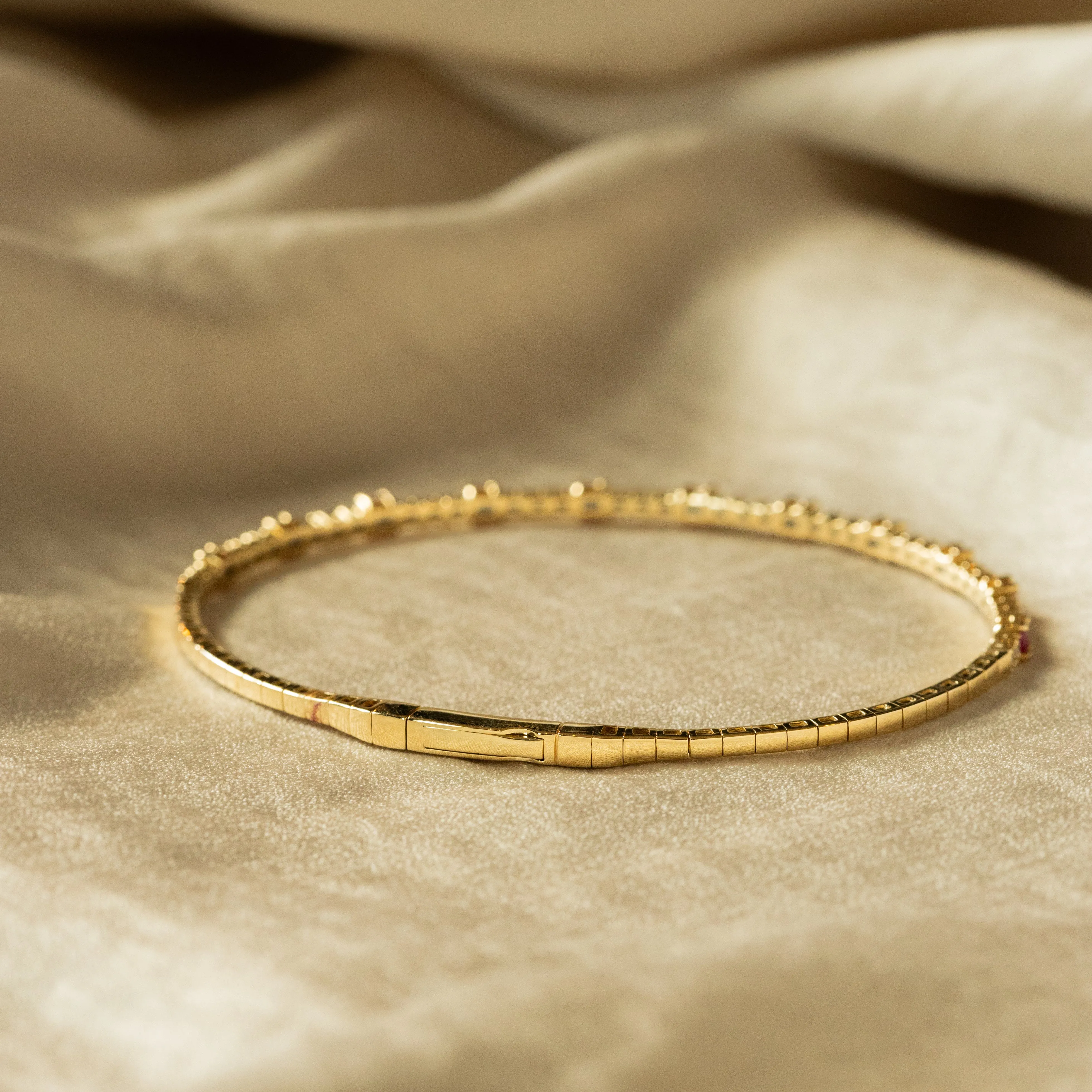 14K Yellow Gold Ruby Diamond Bangle