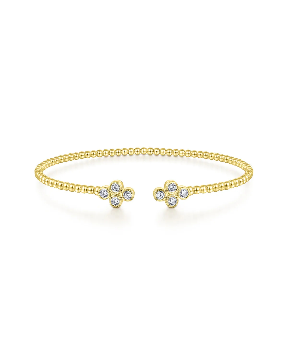 14K Yellow Gold Split Cuff Bracelet with Quatrefoil Diamond Endcaps