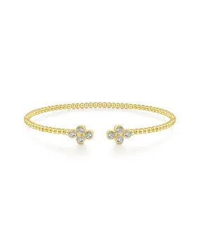 14K Yellow Gold Split Cuff Bracelet with Quatrefoil Diamond Endcaps