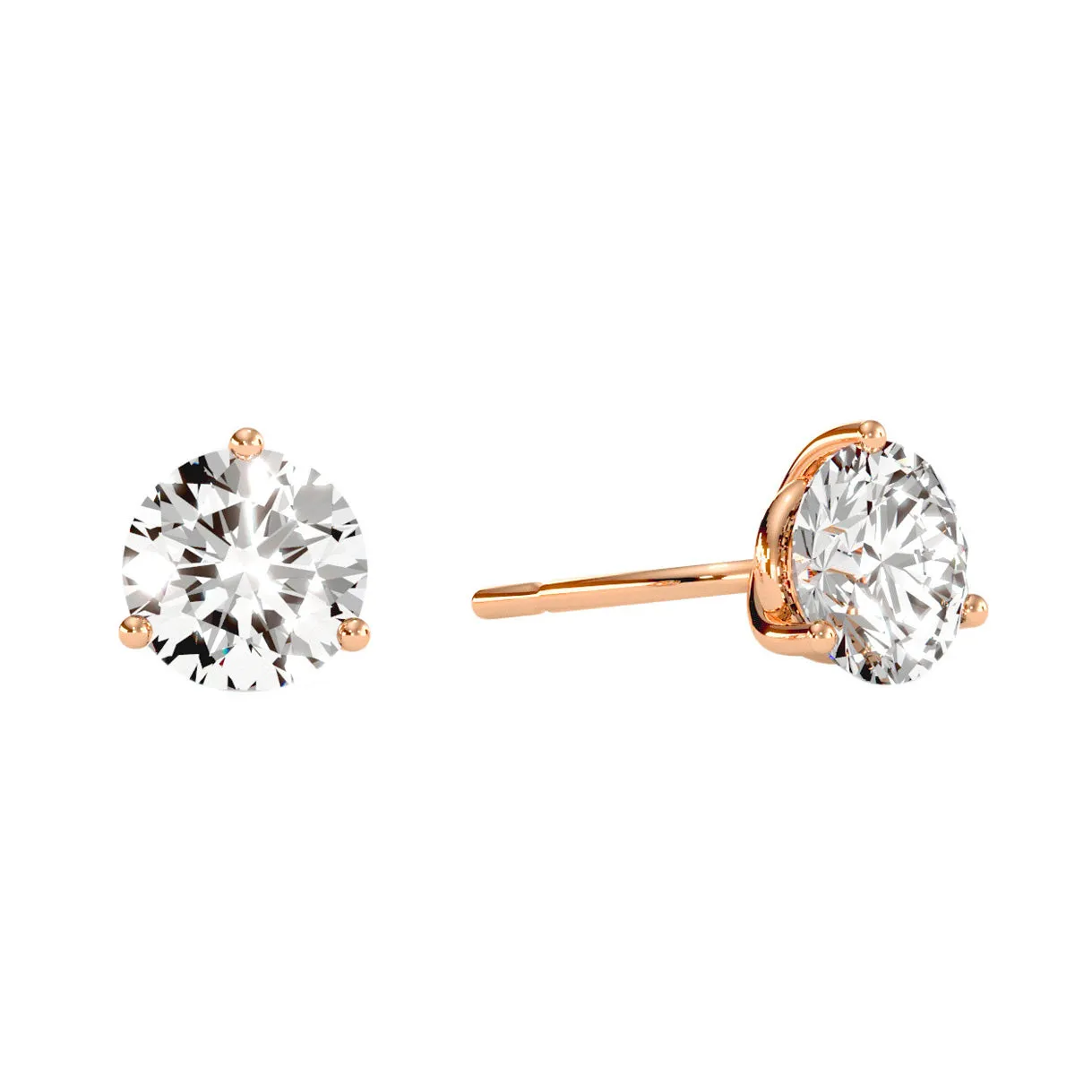 1.5 Carat Lab Grown Diamond Martini Stud Earrings, 14K Rose Gold