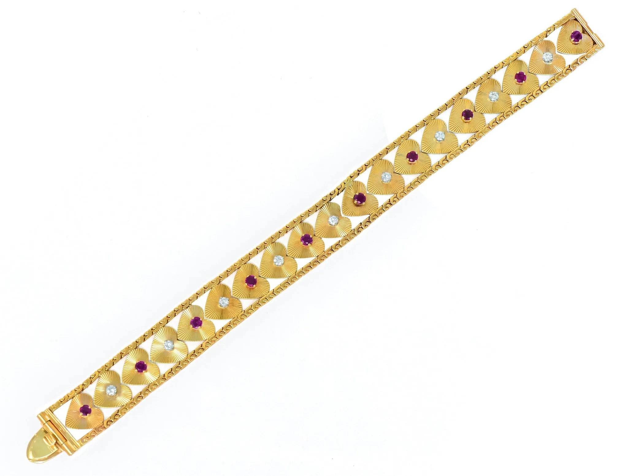 1.80 CTW Diamond Ruby 14K Gold Heart Bracelet