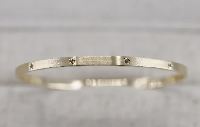 18K Solid Gold Mother's Gift Natural Diamond Star Sunlight Cuff Armband Bangle Bracelet