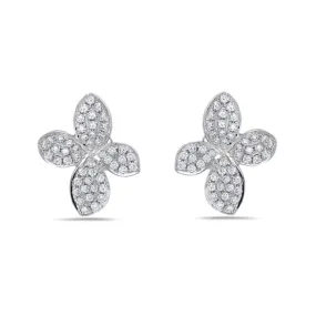 18K White Gold Diamond Flower Earrings