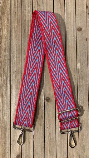 2 Adjustable Embroidered Bag Strap - Red & Blue Stripe