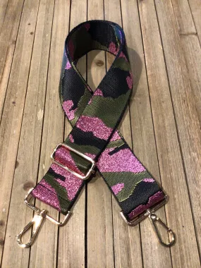 2 Embroidered Bag Straps - Metallic Hot Pink, Black, Olive Green Camo | Adjustable