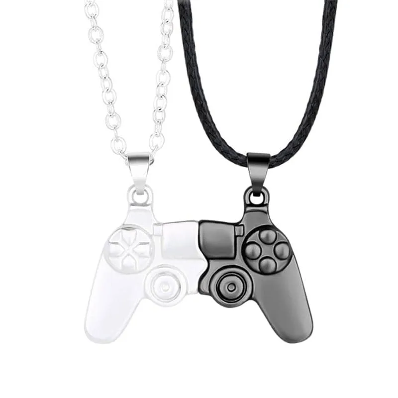 2 Magnetic Couple Necklaces with Game Controller Pendant