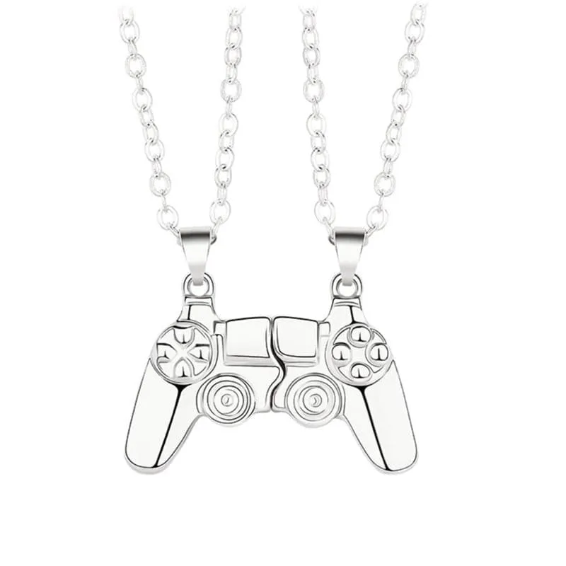 2 Magnetic Couple Necklaces with Game Controller Pendant