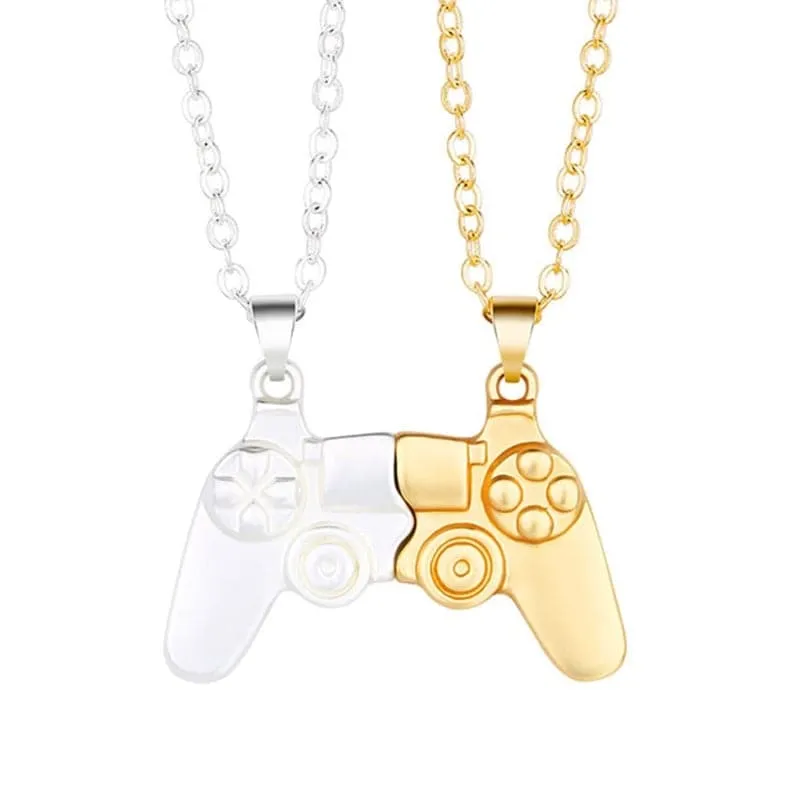 2 Magnetic Couple Necklaces with Game Controller Pendant