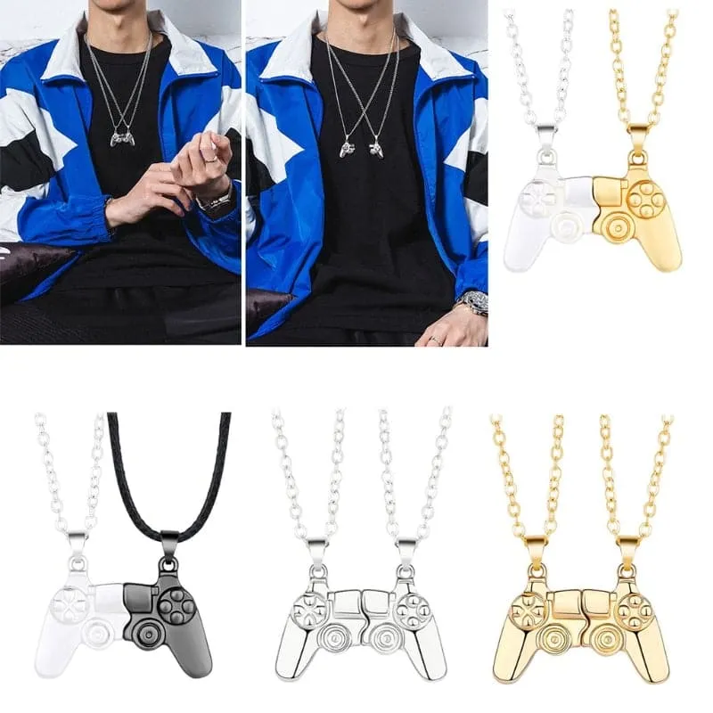 2 Magnetic Couple Necklaces with Game Controller Pendant