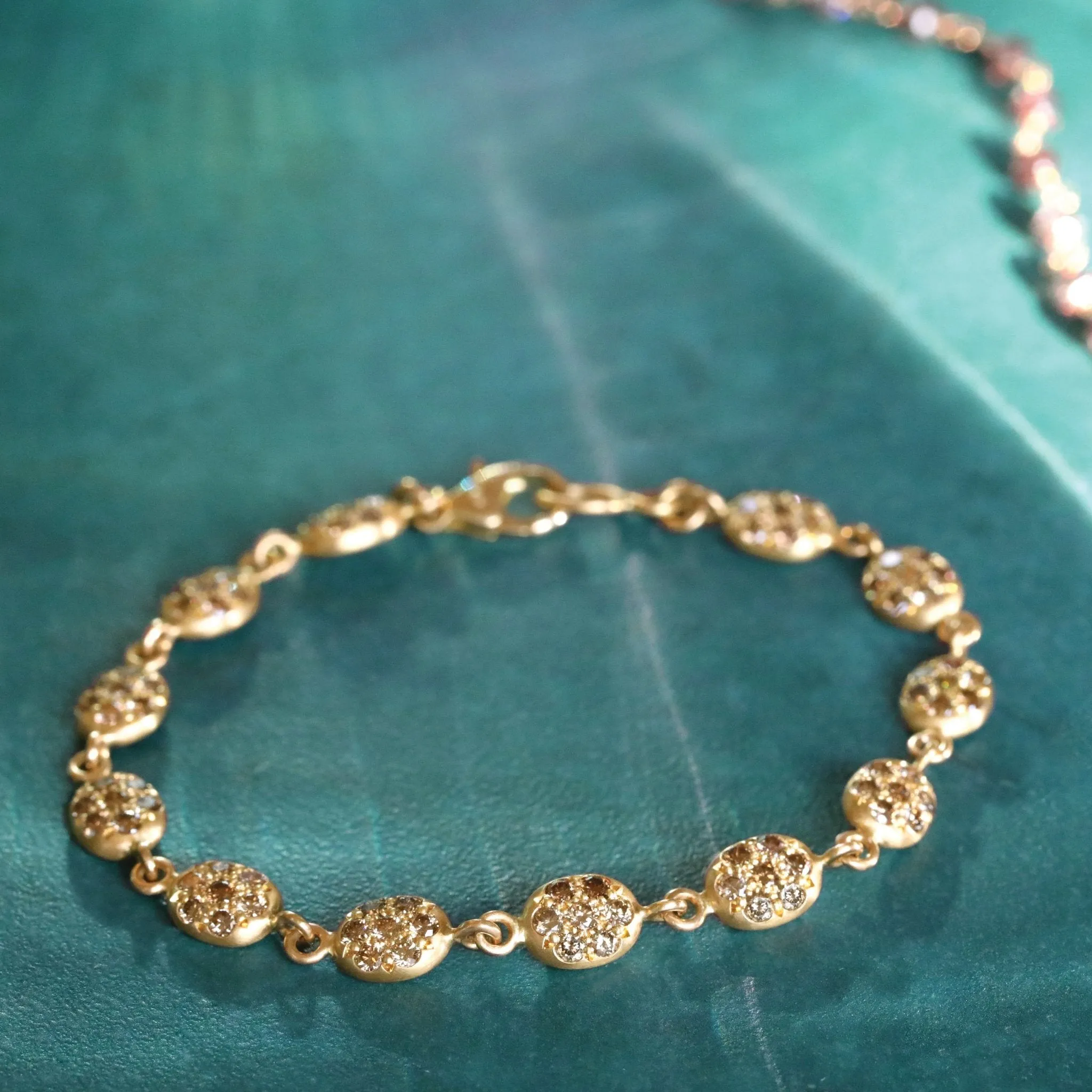 20K Gold Pave Cognac Diamond Small Oval Nugget Tennis Bracelet