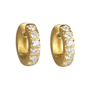 20K Gold Pave Diamond Narrow Huggie Hoop Earrings