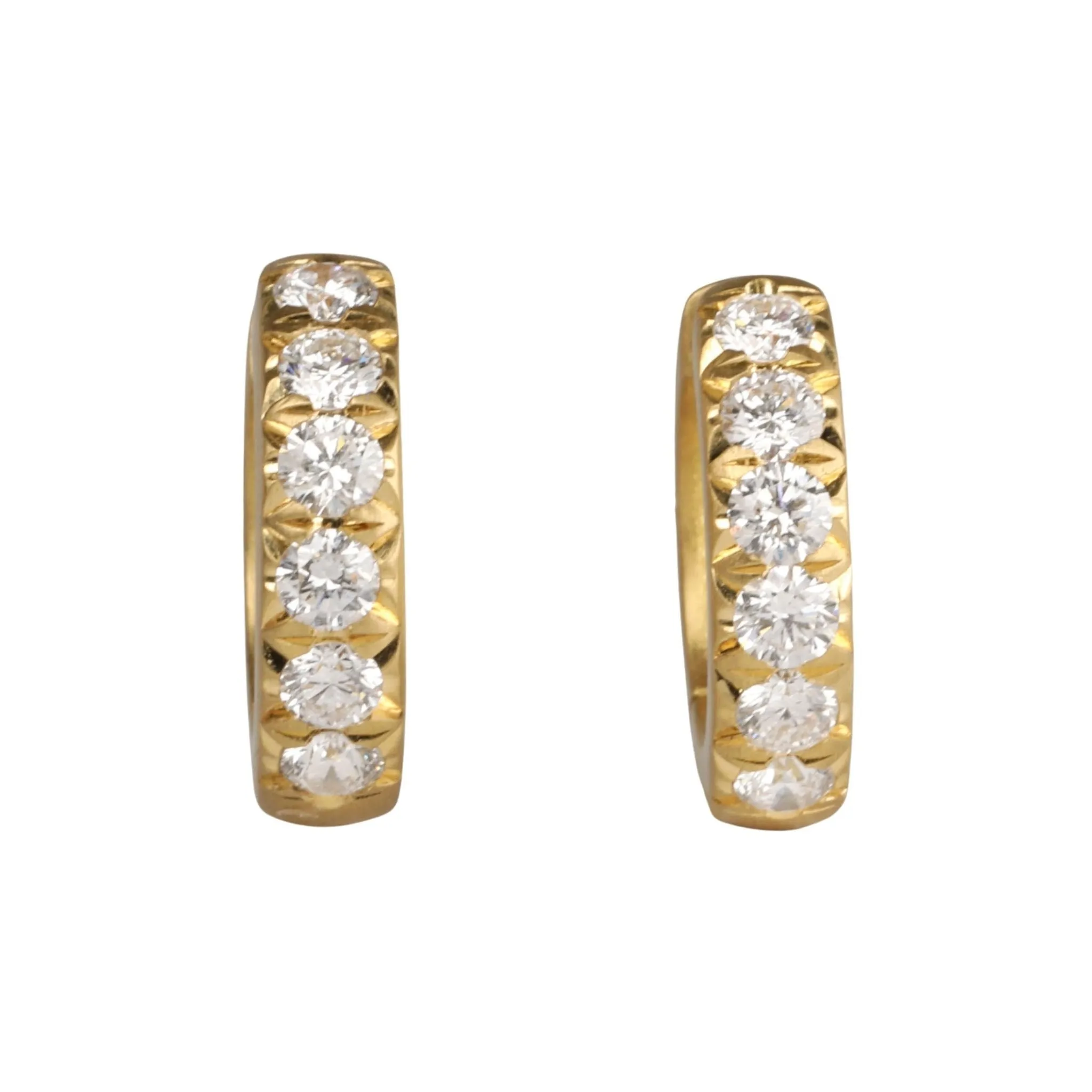 20K Gold Pave Diamond Narrow Huggie Hoop Earrings