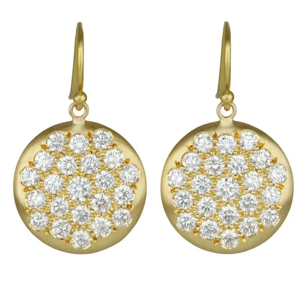 20K Gold Pave Diamond Oversized Lentil Earrings