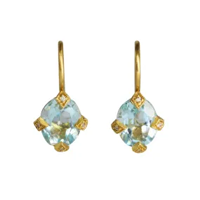 22K Gold Antique Oval Sky Blue Topaz Earrings - Prong-Set