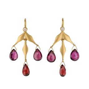 22K Gold Wheat Earrings with Garnet Drops