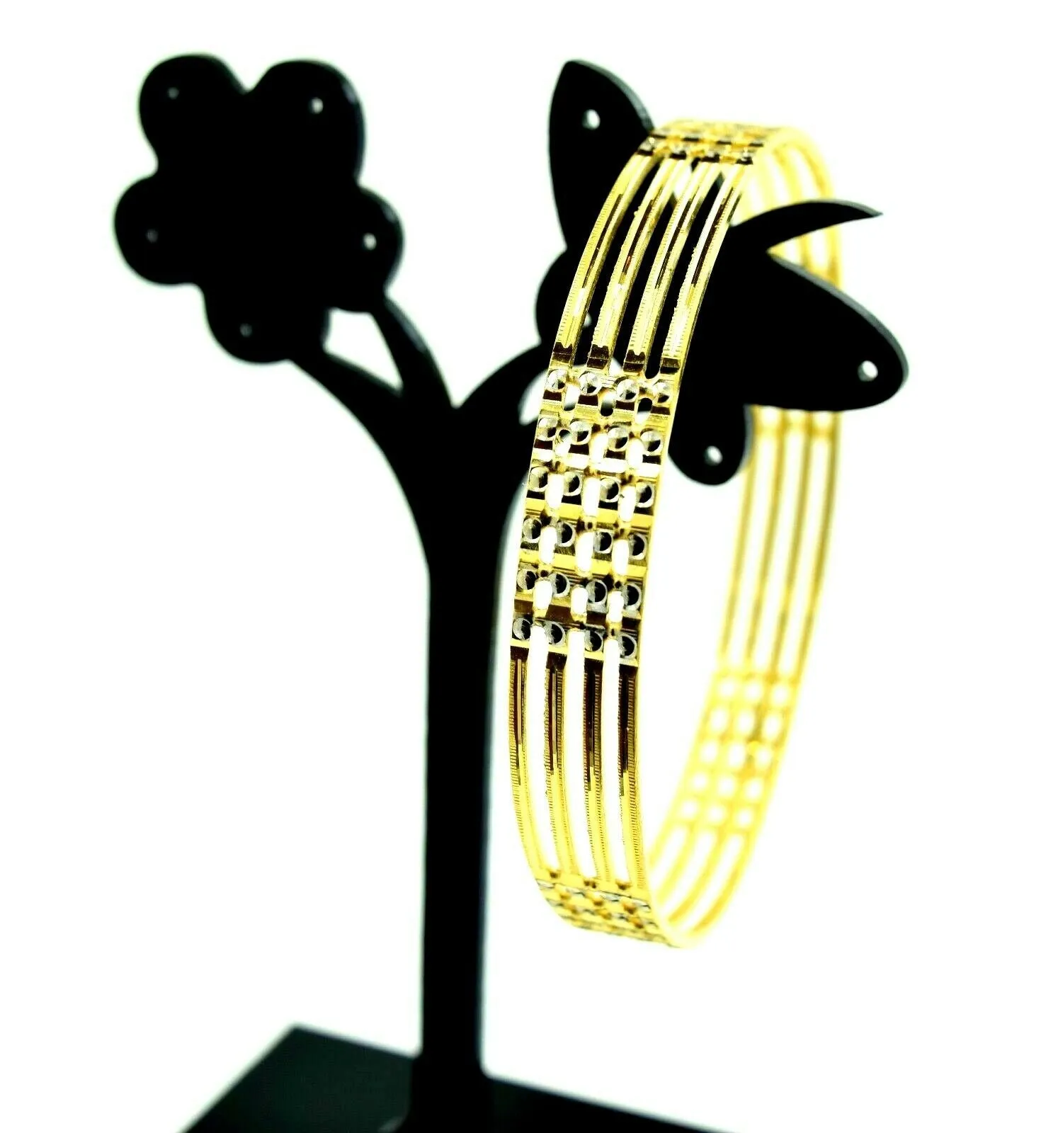 22K SOLID GOLD BRACELET Cuff, Handmade, Wide BANGLE, White Diamond Cut - CUSTOM