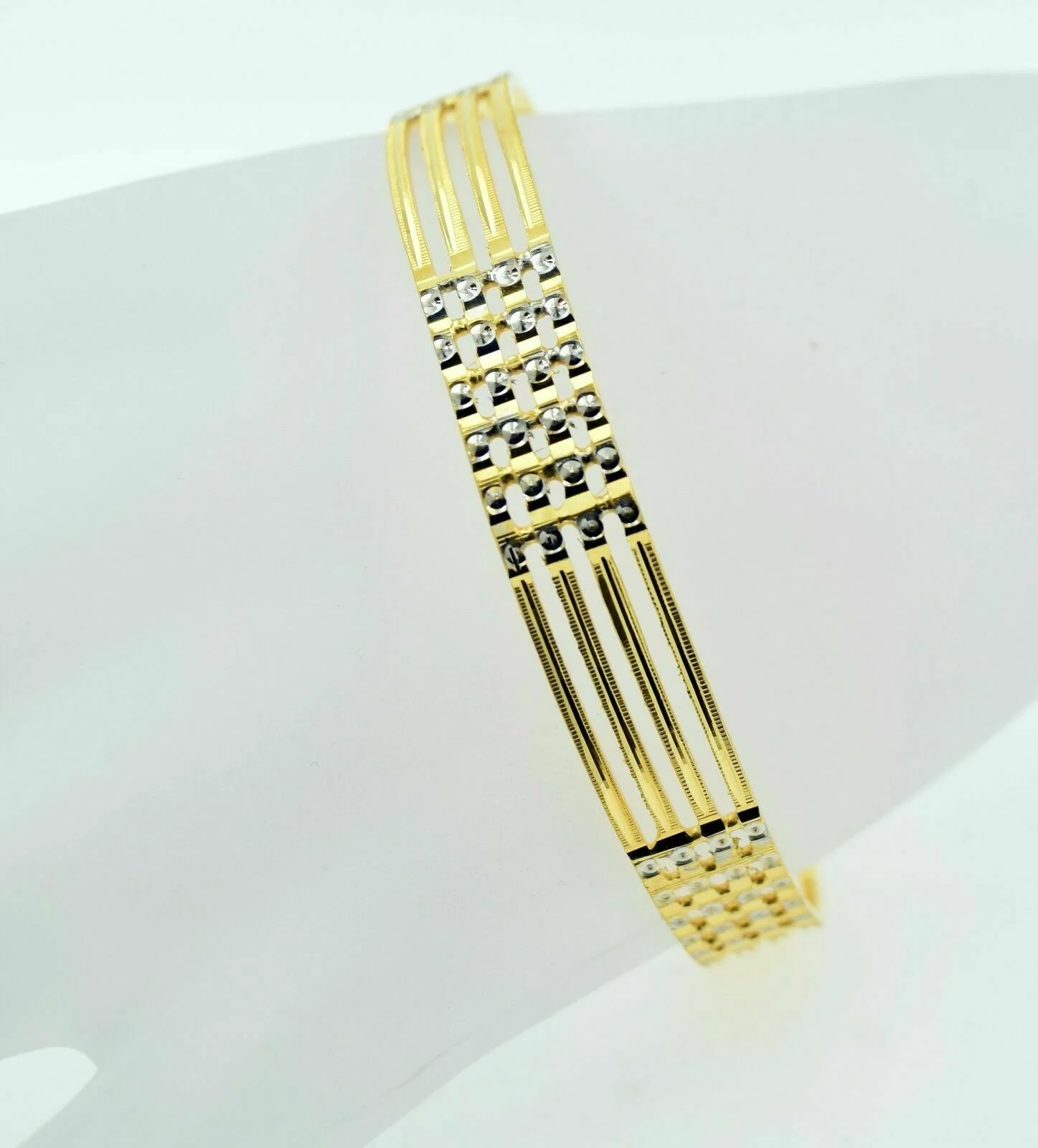 22K SOLID GOLD BRACELET Cuff, Handmade, Wide BANGLE, White Diamond Cut - CUSTOM